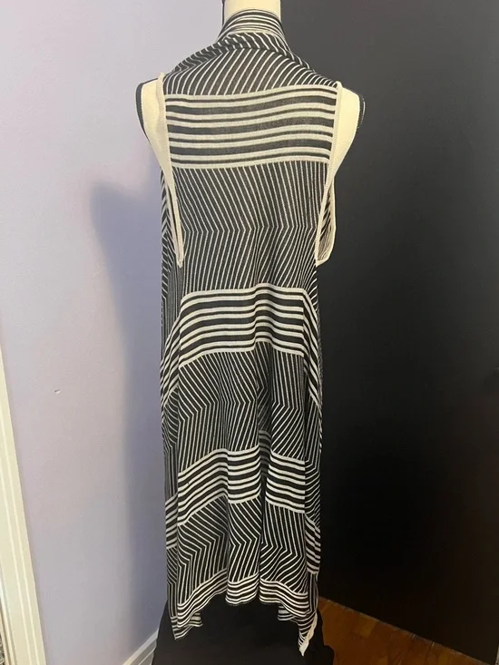 Anne French Striped Black and Grey Draped Vest - Picture 3 of 4